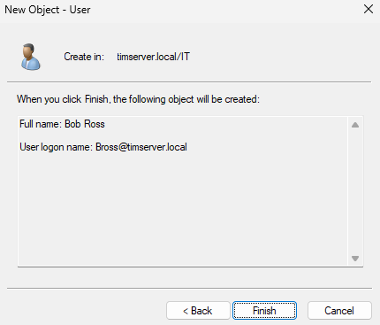 Creating AD User Bob Ross