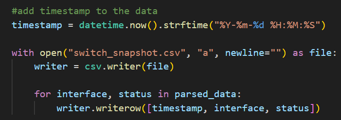 Timestamp section of the script
