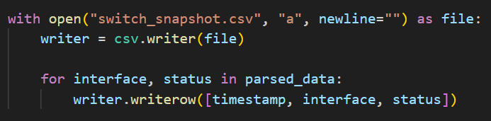 Writing data to the CSV file